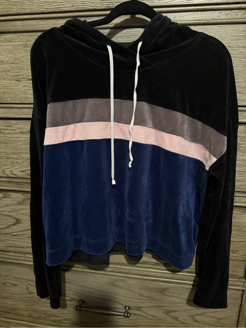 Fabletics Velvet Colorblock Hoodie - Black, Navy, Pink, Gray